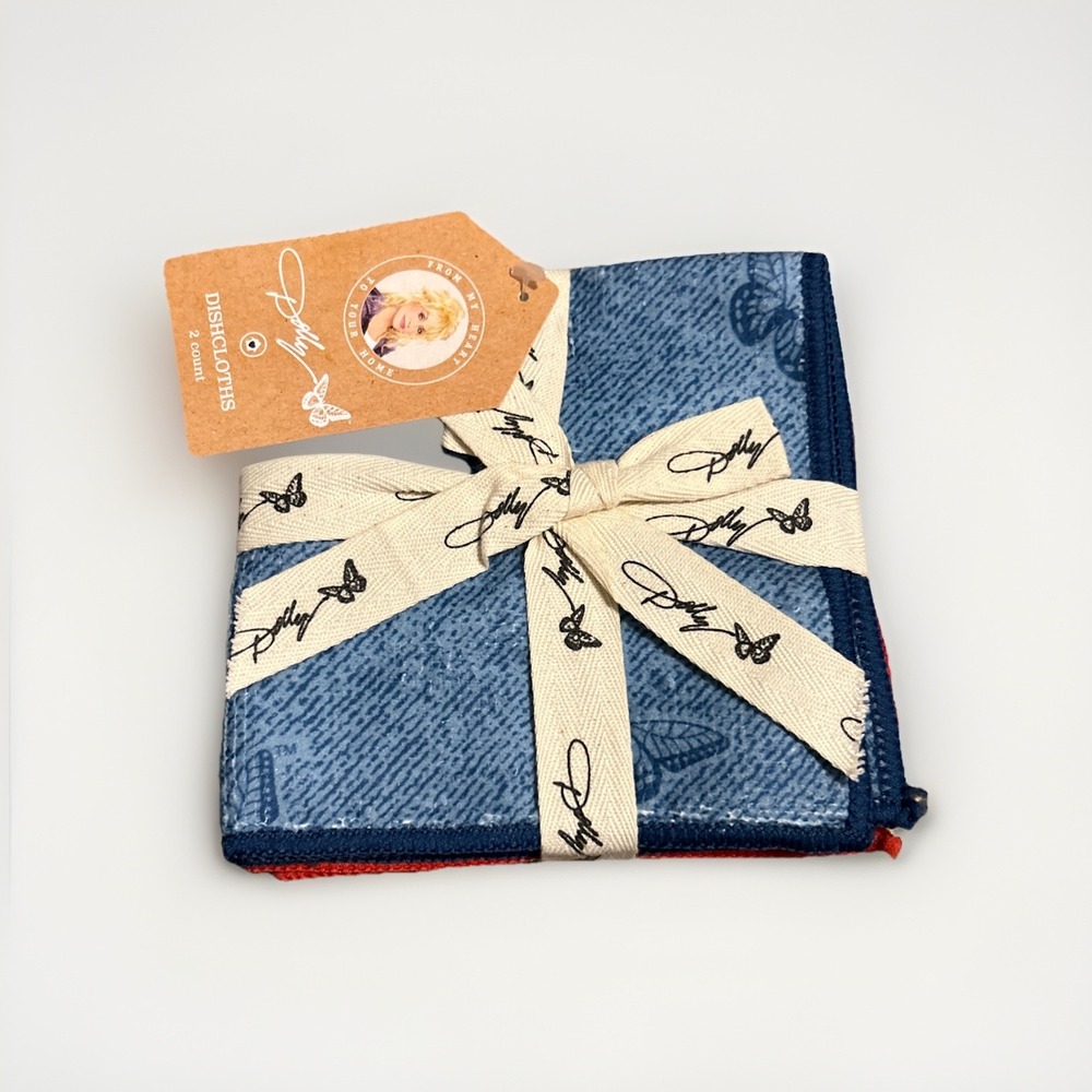 Dolly Parton Dark Blue Dishcloths Red Seem (2 Count) (Brand New)